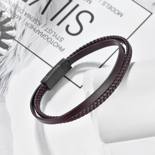 Brown Two Layered Leather Bracelet for Men by Nashira, genuine leather bracelet