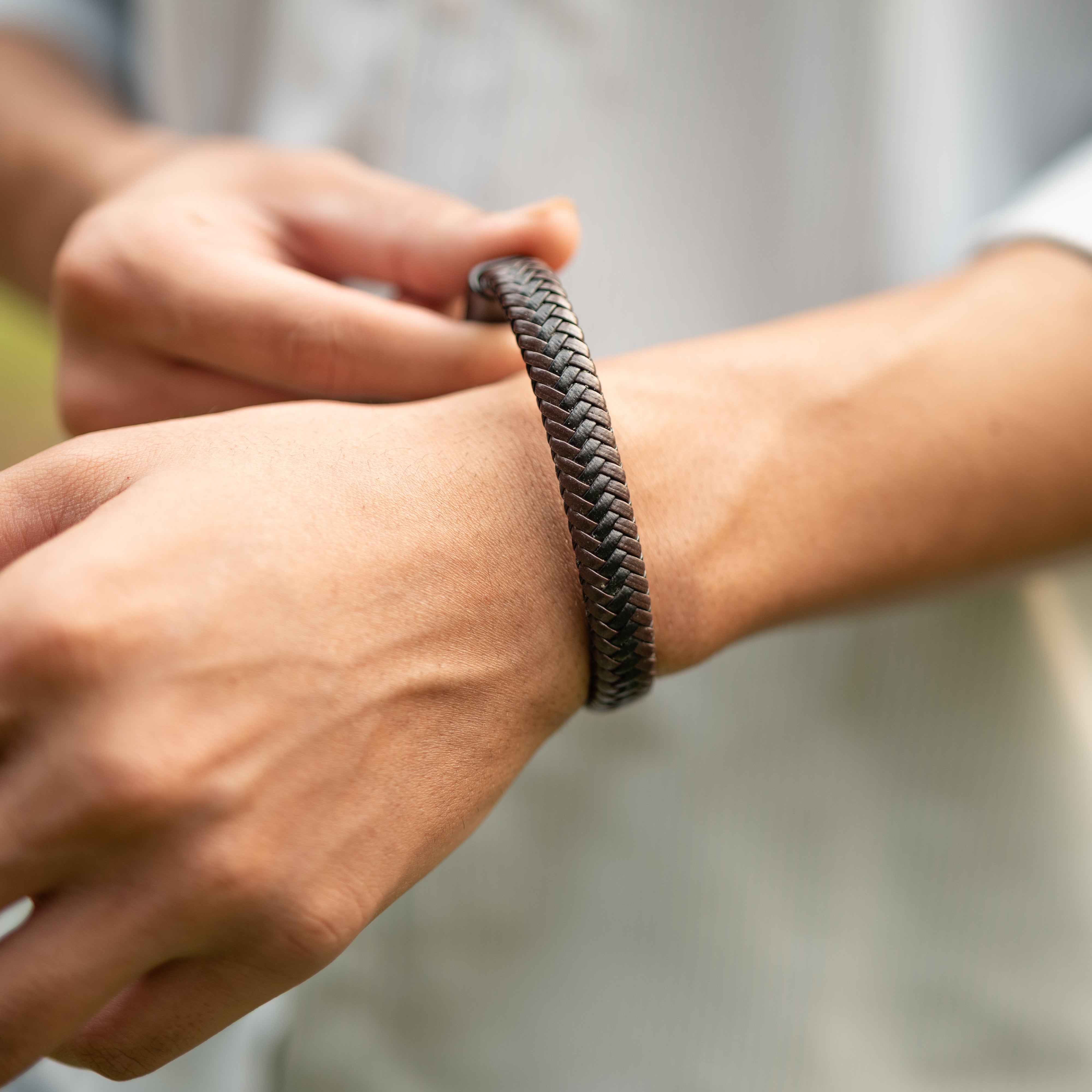 Two Tone Leather Bracelet for Men