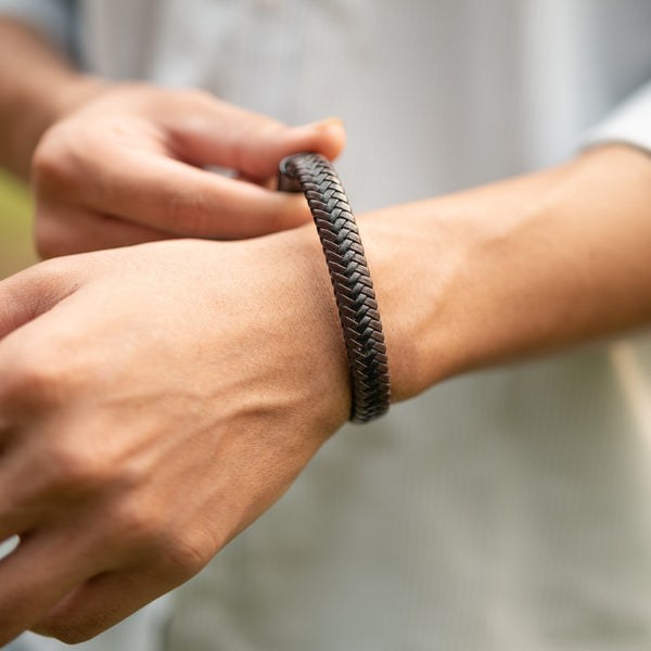 Two Tone Leather Bracelet for Men - Genuine Leather bracelet by Nashira