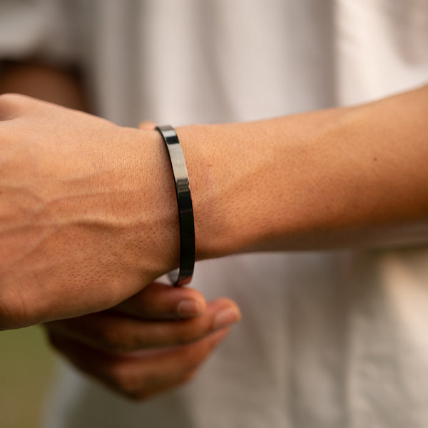 Black Metal Cuff Bracelet for Men - Stainless Steel bracelet by Nashira