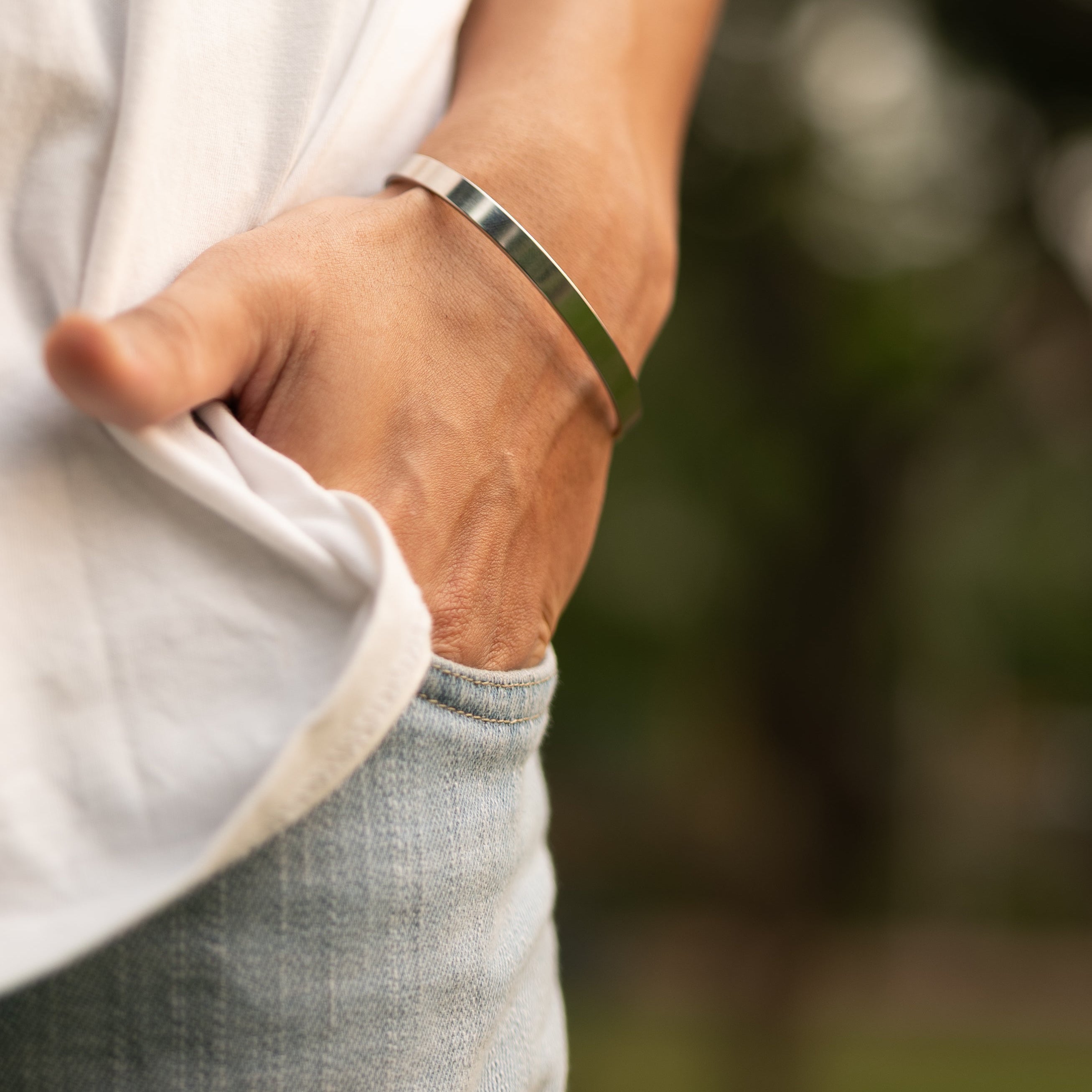 Silver Metal Cuff Bracelet for Men
