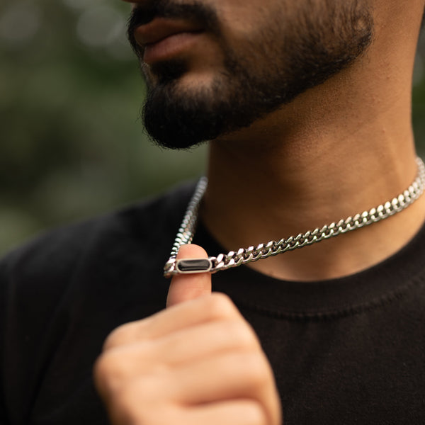 Silver Curb Chain with Stone for Men