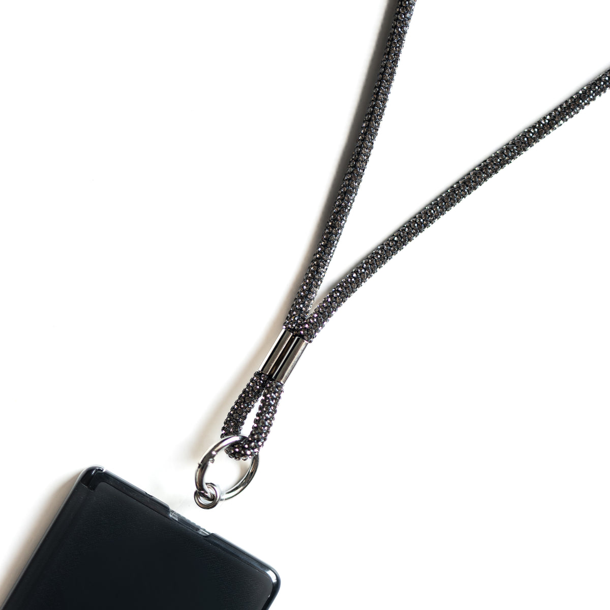 Glitter Lanyard - Charcoal lanyard by Nashira, shown close up