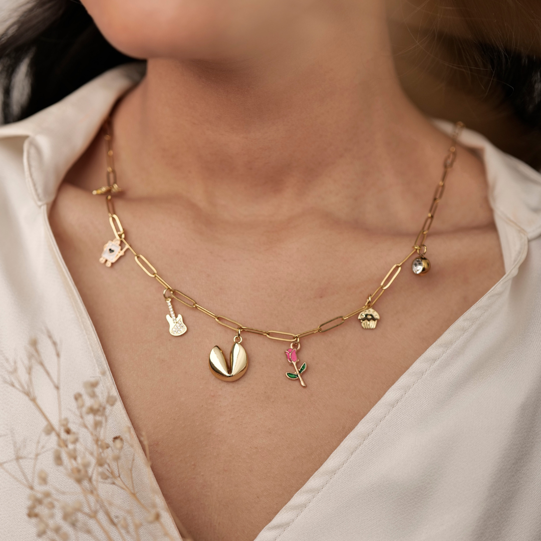 Personalized Charm Necklace necklace by Nashira, shown close up