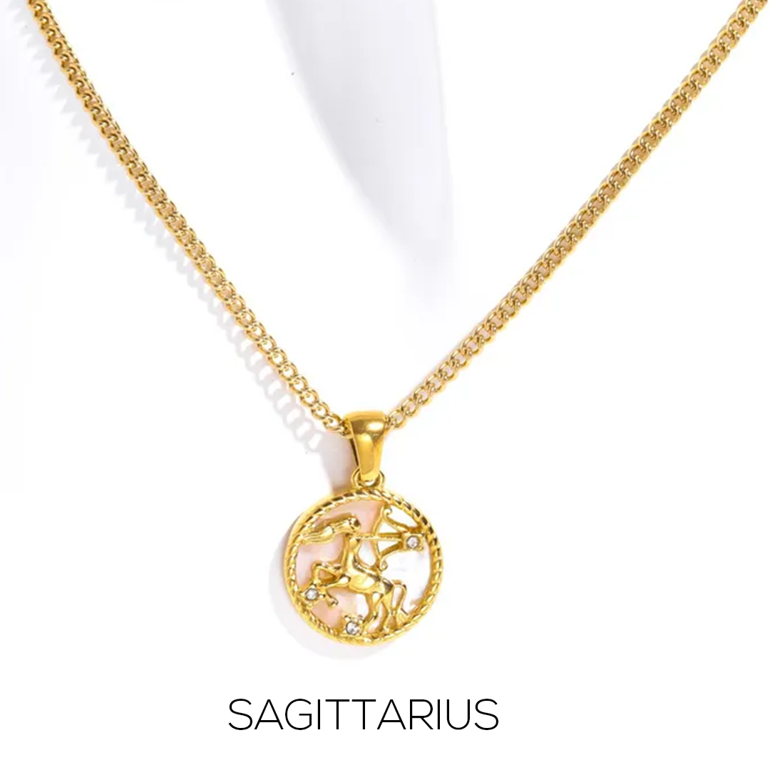 Zodiac Celestial Symbol Pendant with Chain necklace by Nashira, shown close up (image 10 of 16)