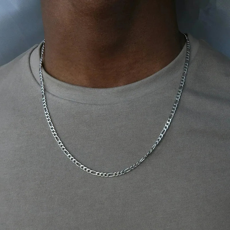 Silver Figaro Chain for Men - Stainless Steel necklace by Nashira