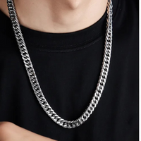 Silver Cuban Chain for Men necklace by Nashira, shown close up