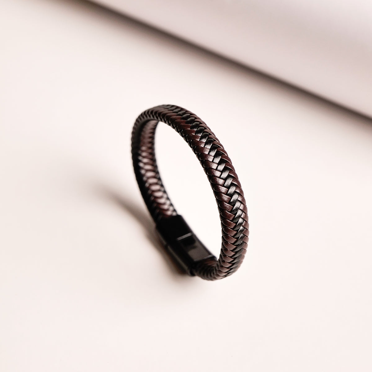 Two Tone Leather Bracelet for Men bracelet by Nashira, shown close up
