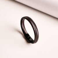 Two Tone Leather Bracelet for Men bracelet by Nashira, shown close up