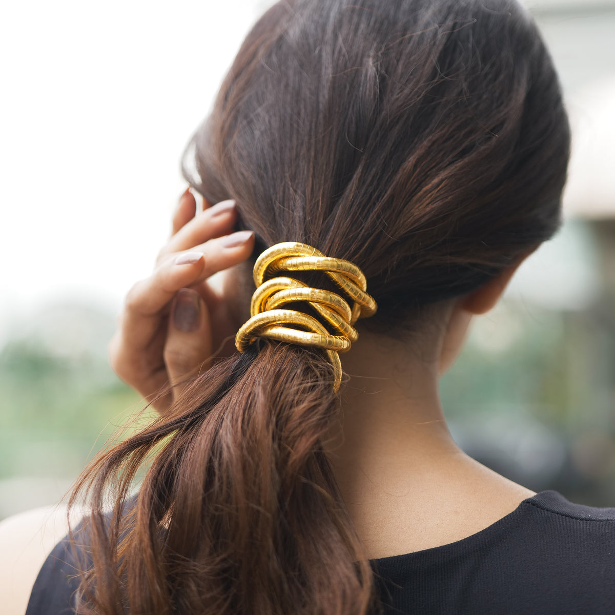 Bendable Snake Necklace - Golden Hour Gold necklace by Nashira, shown close up
