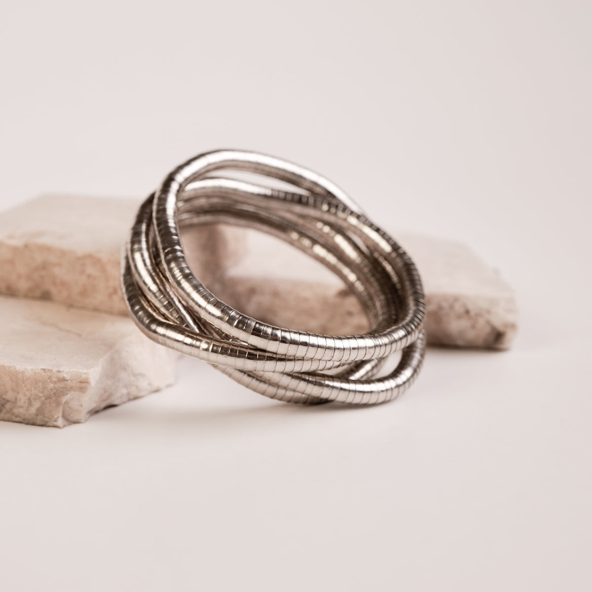Bendable Snake Necklace - Silver necklace by Nashira, shown close up
