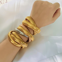 Stretchable Three Snake Bangle by Nashira, stainless steel bracelet (image 7 of 9)