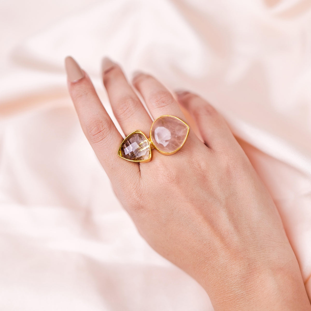 Dual Stone Cocktail Ring - Brass ring by Nashira
