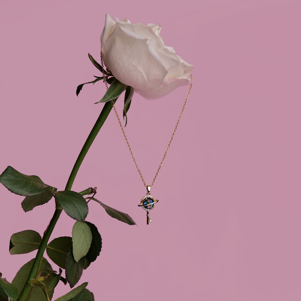 You Are The Key To My World Pendant with Chain necklace by Nashira, shown close up