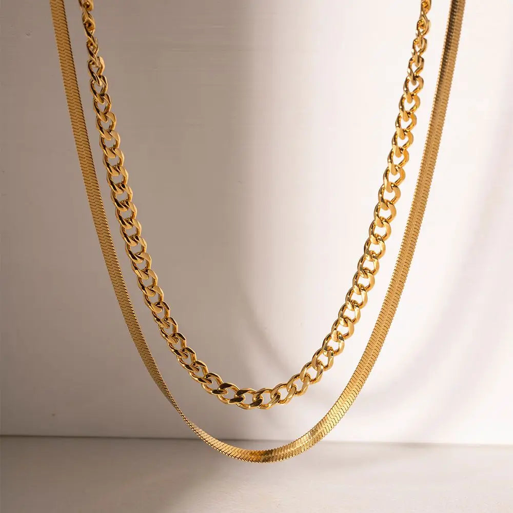 Double Layered Gold Necklace by Nashira, stainless steel necklace