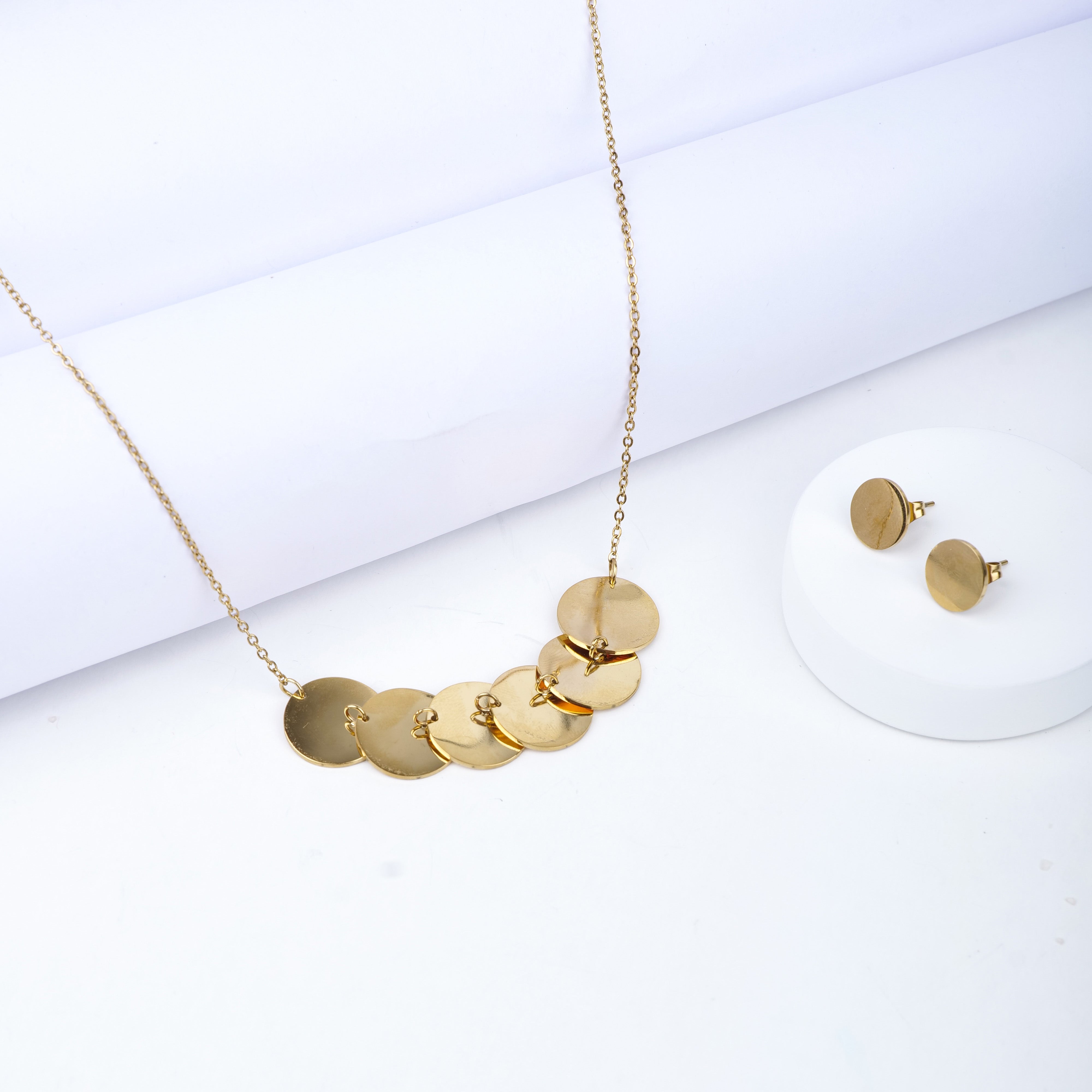 Zeta Gold Coin Necklace and Earrings Set