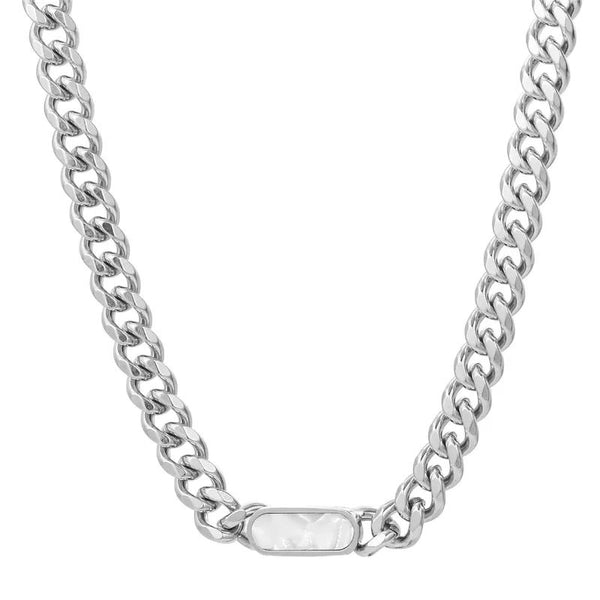 Silver Curb Chain with Stone for Men