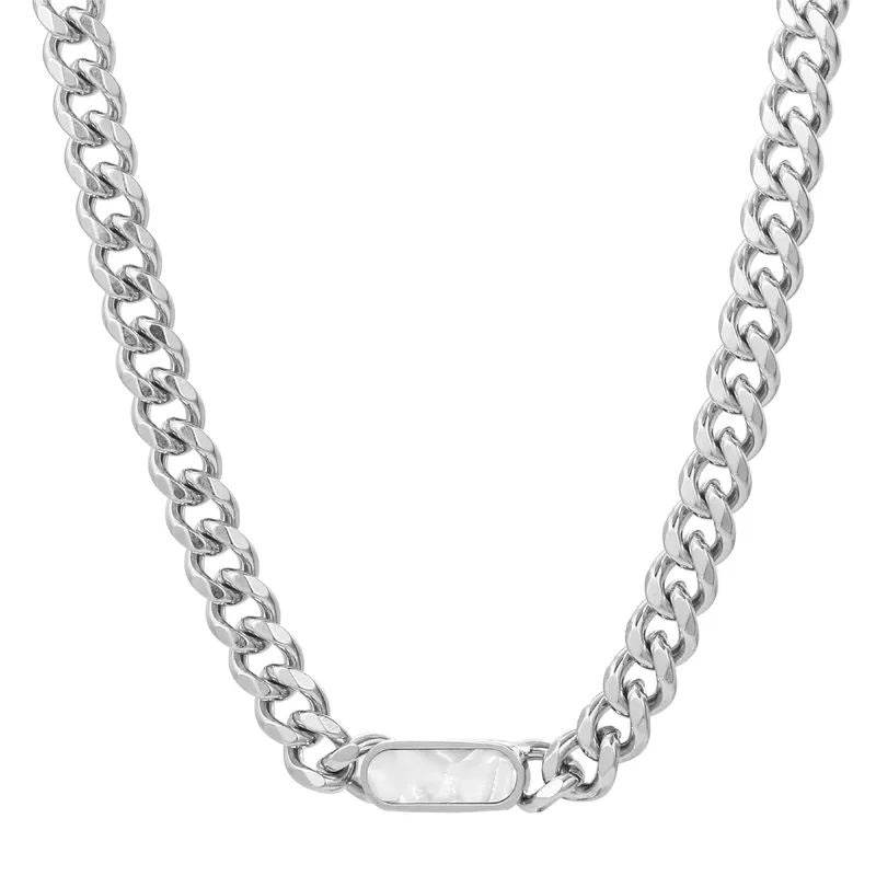 Silver Curb Chain with Stone for Men