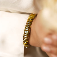 Gold with Zirconia Stretchable Bangle - Stainless Steel bracelet by Nashira