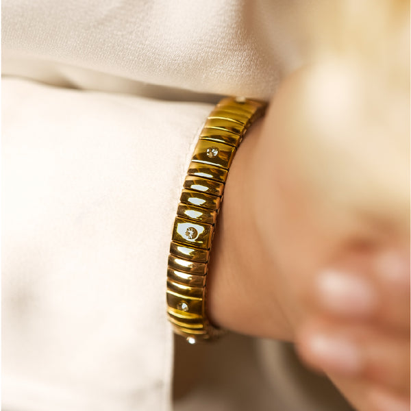 Gold with Zirconia Stretchable Bangle