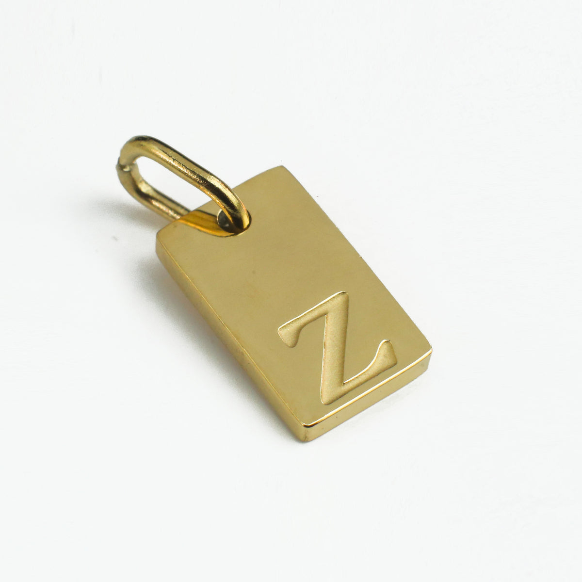Dainty Alphabet Charm Gold  - Z charm by Nashira, shown close up