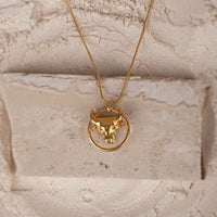 Bull in a Ring Pendant with Necklace - Stainless Steel necklace by Nashira