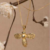 Bumble Bee Pendant with Chain necklace by Nashira, shown close up