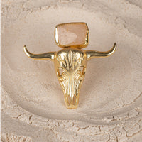 Rose Quartz Bull Face Adjustable Ring - Stainless Steel ring by Nashira